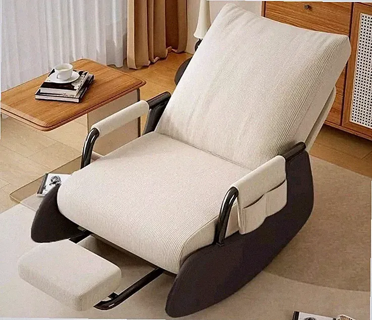 Foldable Adult Rocking Chair with High Backrest Sofa with Footrest